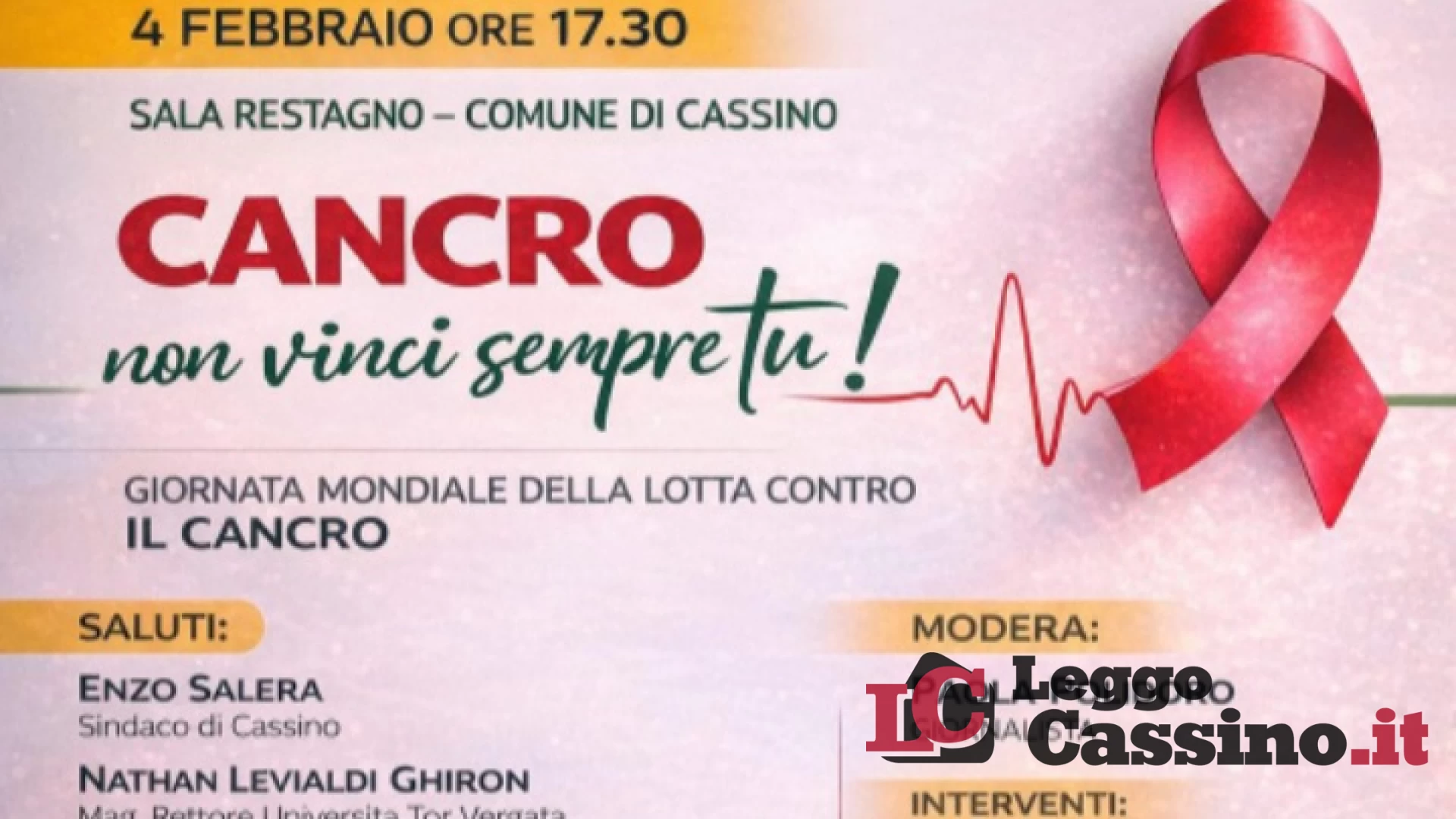 "Cancro, non vinci sempre tu!": a Cassino le istituzioni si uniscono per la prevenzione e la ricerca