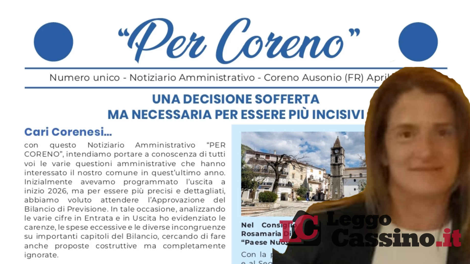 Coreno Ausonio, ecco il notiziario amministrativo del gruppo civico "Per Coreno"