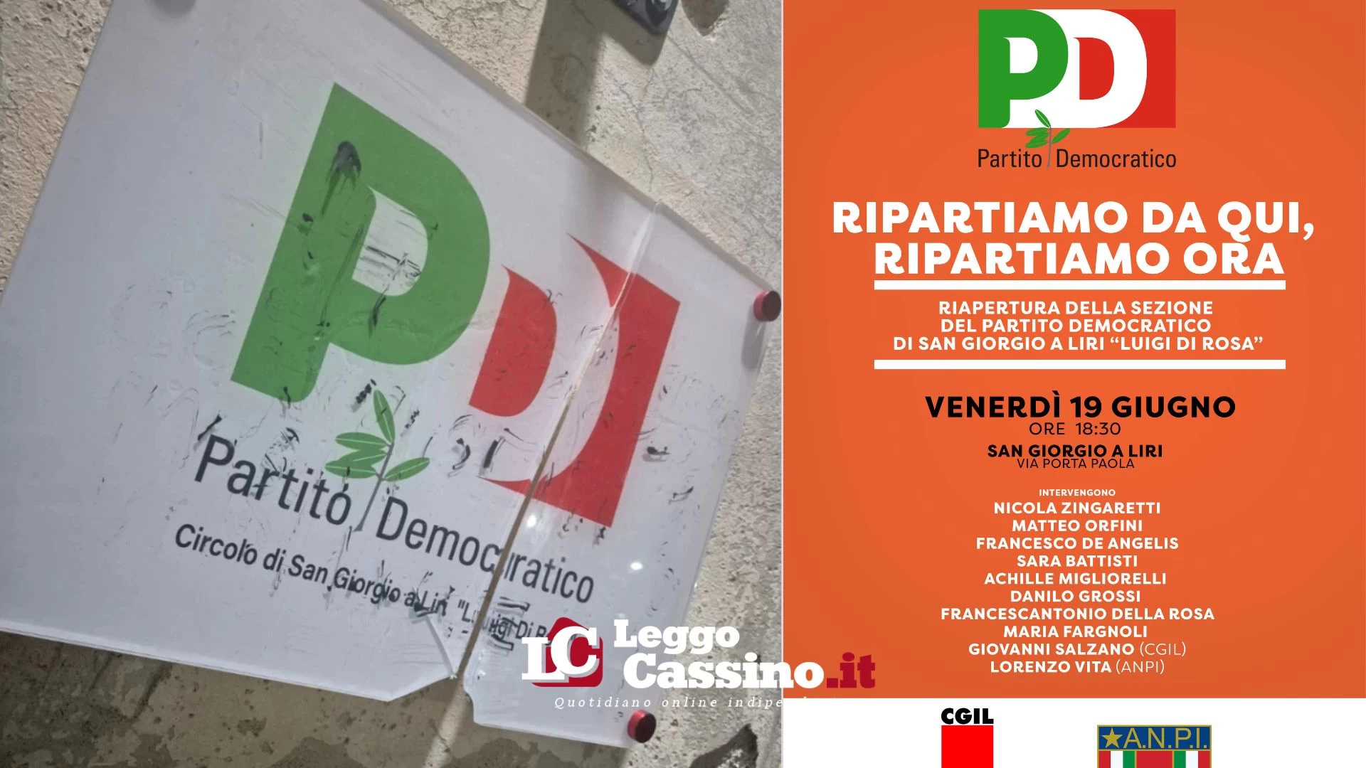 “Ripartiamo da qui, ripartiamo ora”: a San Giorgio a Liri il PD non si piega all'odio e riapre la sede
