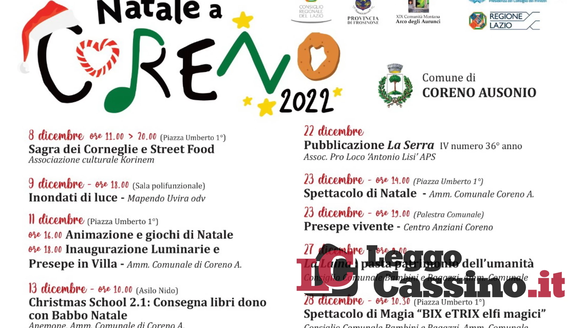A Coreno Ausonio un fitto programma natalizio