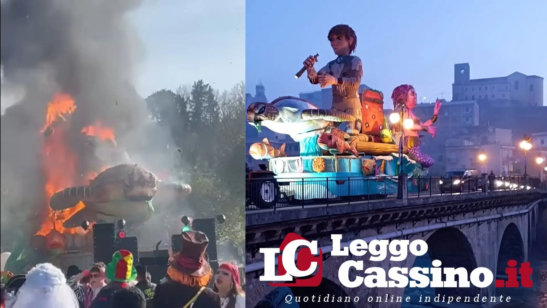 Incendio devasta carro di Carnevale: un'opera d'arte in fumo