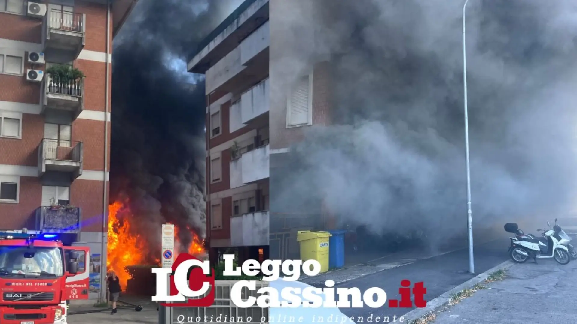 A fuoco un negozio di moto, esplosione a Cassino
