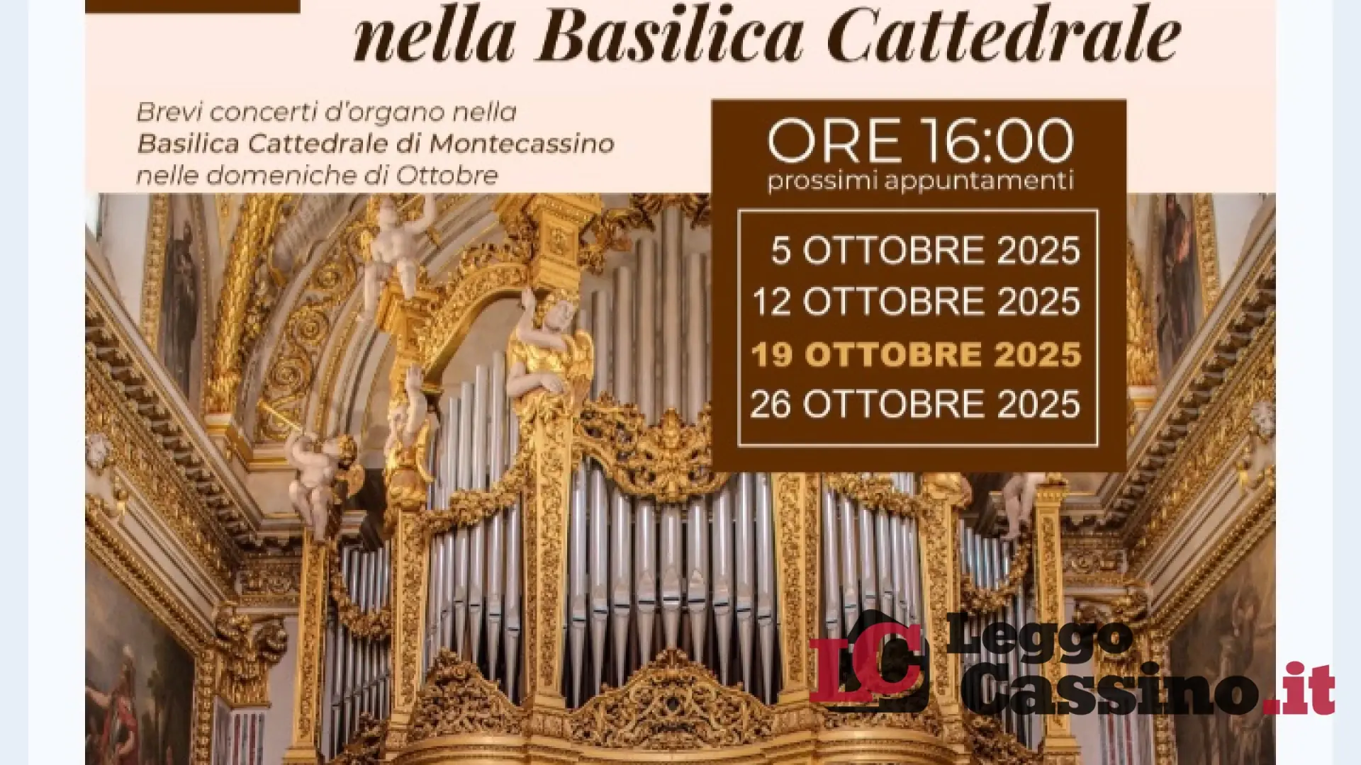 Abbazia di Montecassino: rassegna d'organo del maestro David Reccia Chynoweth