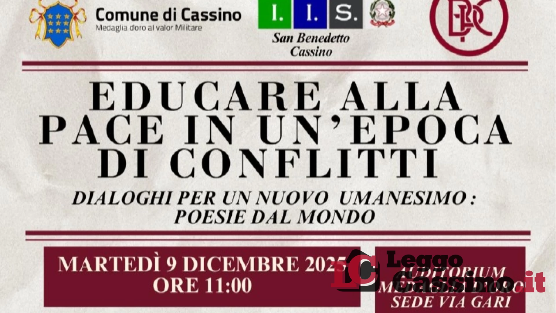 All'IIS San Benedetto di Cassino un incontro di poesia, della pace e non violenza