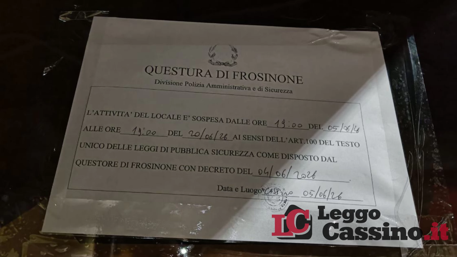 Vendeva alcolici ai minorenni, locale di Cassino chiuso per...