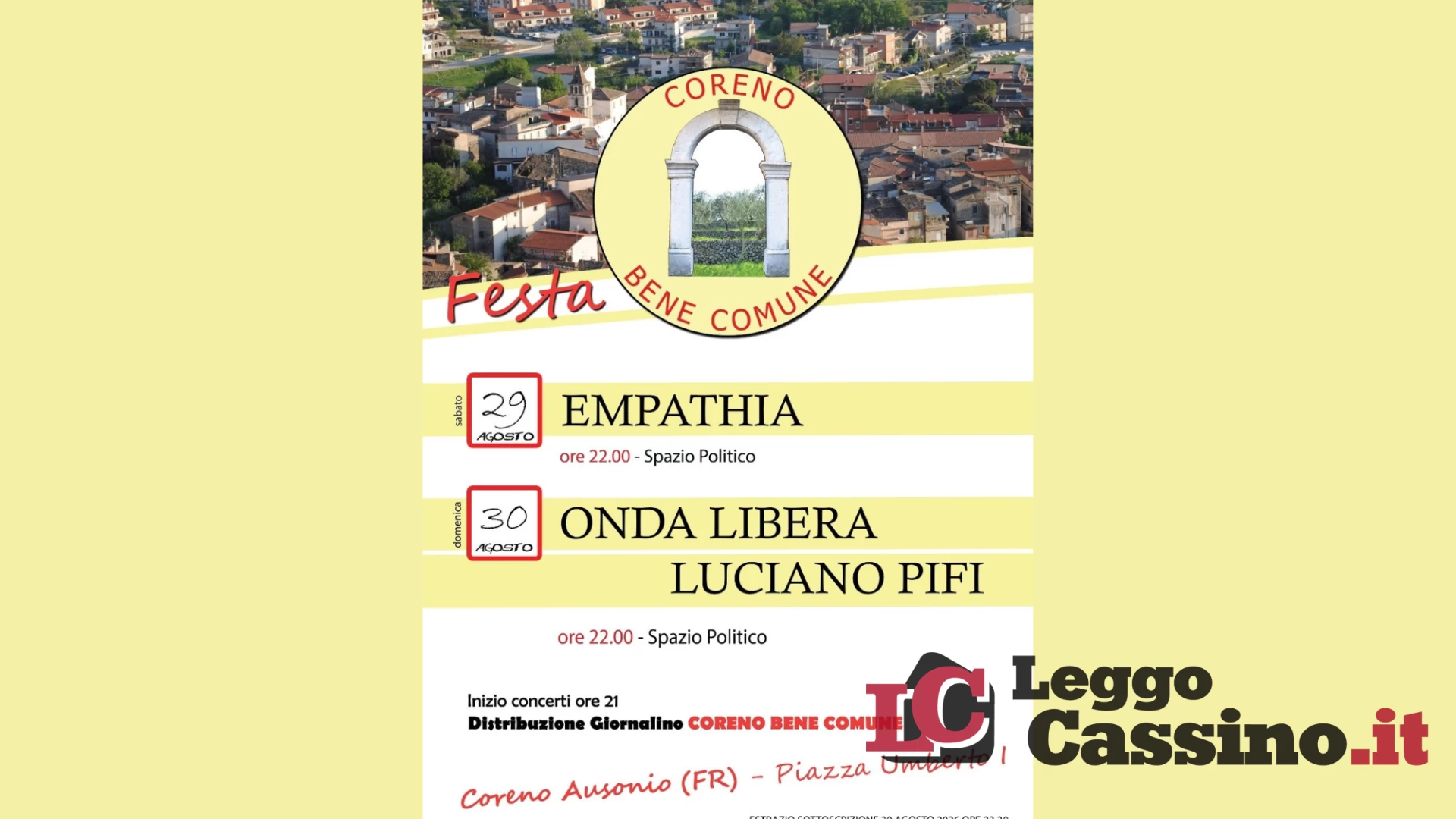 "Coreno Bene Comune": in paese è tutto pronto per la festa estiva