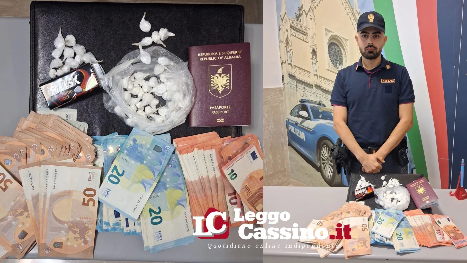 Gaeta, 63 dosi di cocaina e oltre 7mila euro in contanti: arrestato dopo aver aggredito gli agenti